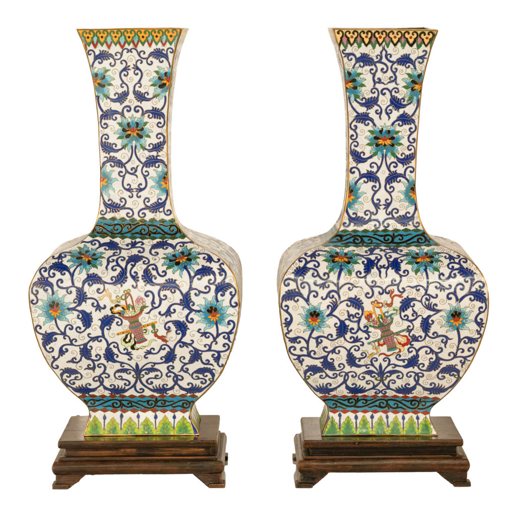 Antique Pair Monumental Chinese Qing Qianlong Period Cloissoné Enamel Vases 1795