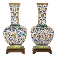 Antique Pair Monumental Chinese Qing Qianlong Period Cloissoné Enamel Vases 1795
