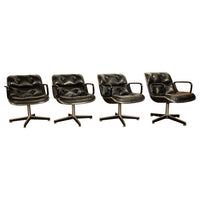 Set of 4 Mid Century Modern Charles Pollock Knoll Black Leather Executive Chairs, 1963