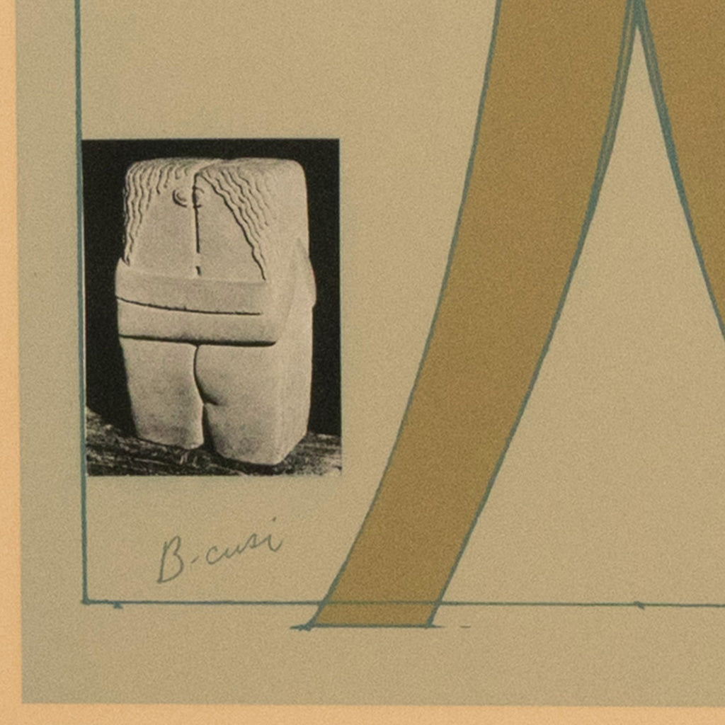 Pop Art Silk Screen Print and Collage "Clothespin Brancusi's Kiss" Philadelphia by Claes Oldenburg, 1972