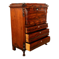 Antique Austrian Biedermeier Flame Mahogany Secretary Abattant Desk Chest 1870