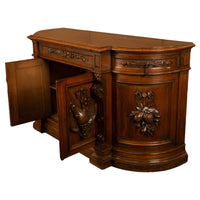 Antique 19thC French Black Forest Carved Oak Hunt Buffet Sideboard Bar 1870