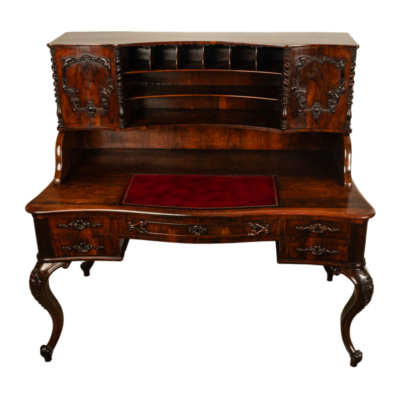 Antique French Carved Rosewood Louis Philippe Rococo Desk Bureau Writing Table Circa 1850