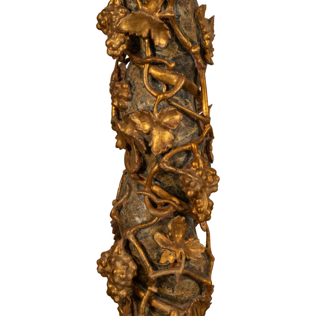 Antique Pair 17th Century Baroque Carved & Gilded Solomonic Columns Italy 1680