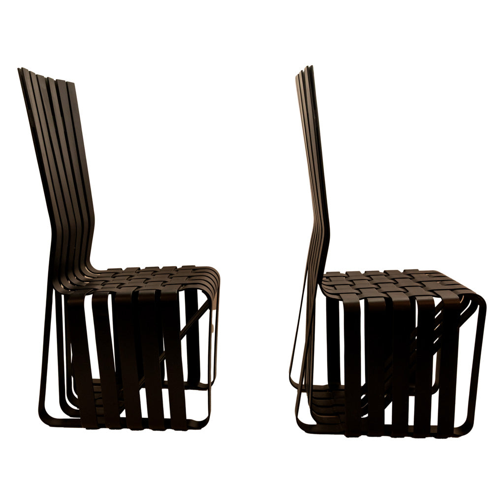 Pair American Modernist "High Sticking" Black Chairs Frank Gehry for Knoll 1992