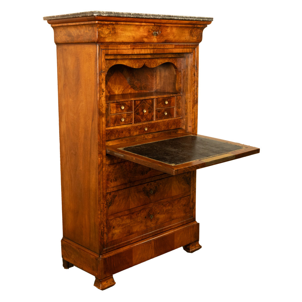 Antique French Louis Philippe Burr Walnut Secrétaire à Abattant Desk Chest 1840