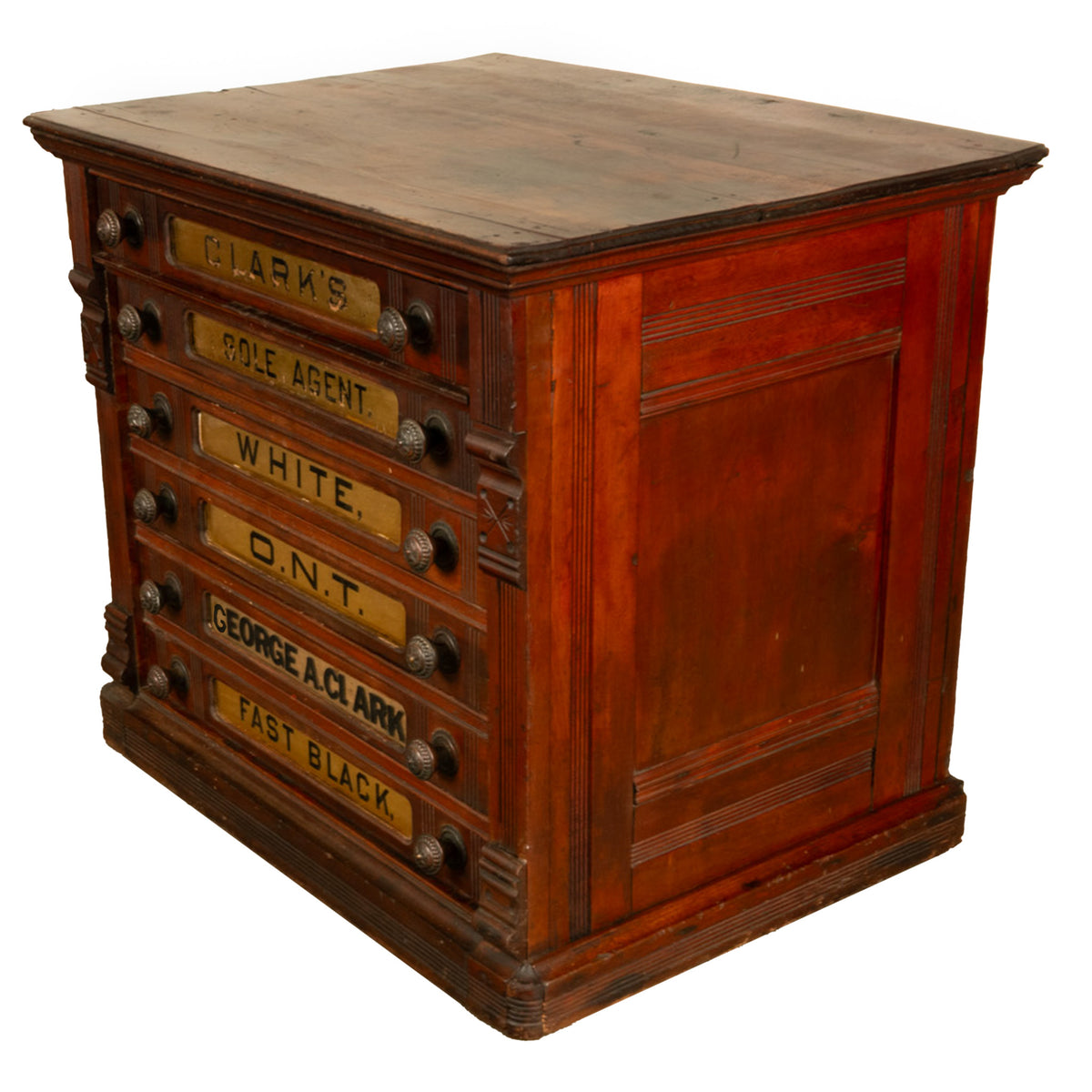 Antique Eastlake Clark's Walnut Mercantile Store Advertising Thread Cabinet 1880