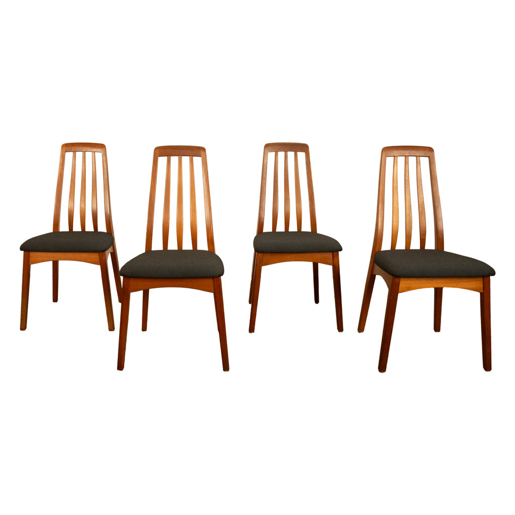 Set 4 Danish Mid Century Modern "Eva" Teak Dining Chairs by Niels Koefoed 1964