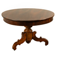 Antique Round Carved French Walnut Pedestal Tripod Dining Center Table 1850