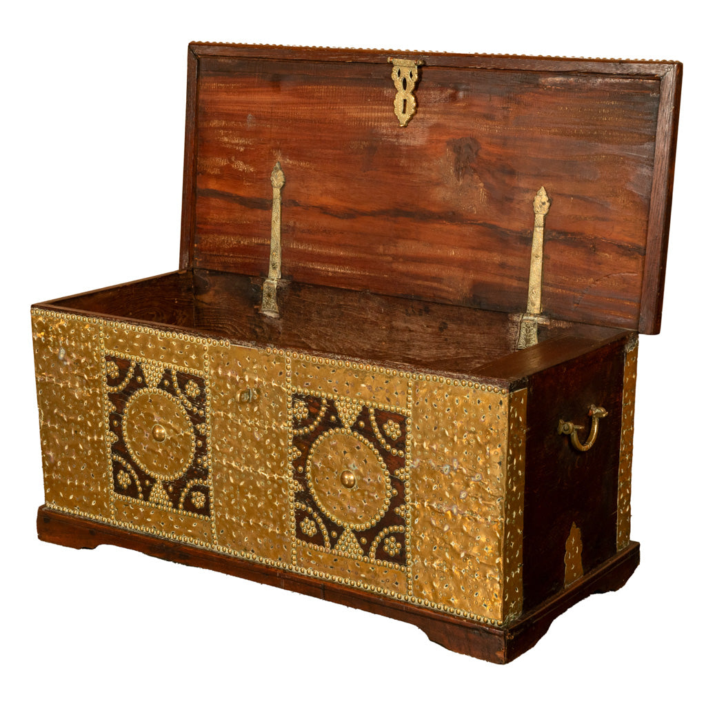 Antique 19thC Zanzibar Omani Teak & Brass Stud & Copper Clad Dowry Chest 1850