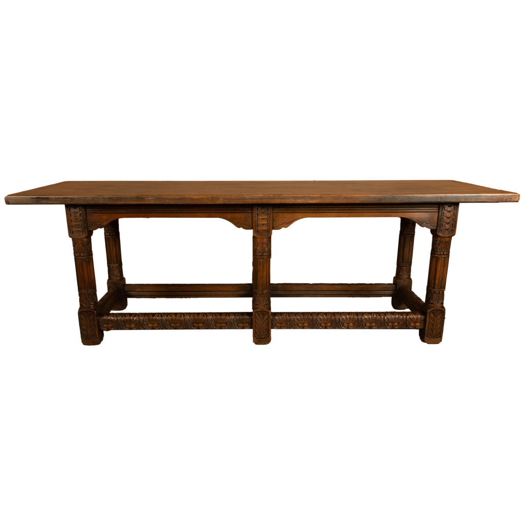 Large Antique Renaissance Carved Walnut Refectory Dining Table by Kittinger 1915