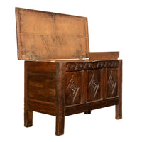 Antique English 17th Century Charles II Carved Oak Coffer Panelled Chest 1680