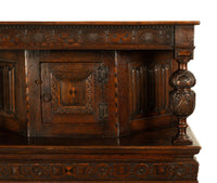 Antique 16th C Elizabethan Tudor Inlaid Oak Carved Court Cupboard Cabinet 1580