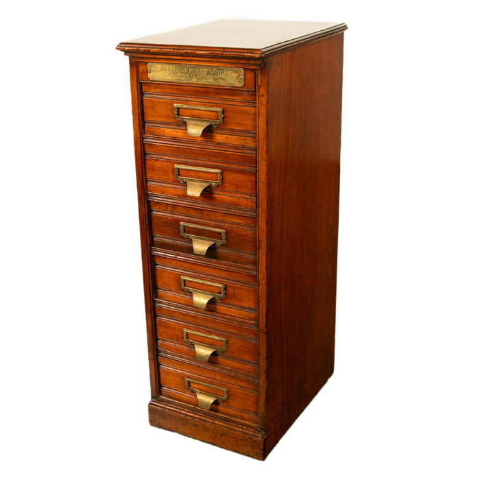 Antique Edwardian Walnut Six Drawer Shannon Filing Cabinet Co New York 1910