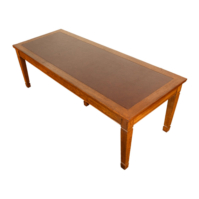 Long Antique Oak Arts & Crafts Five Leg Library Conference Dining Table 1900