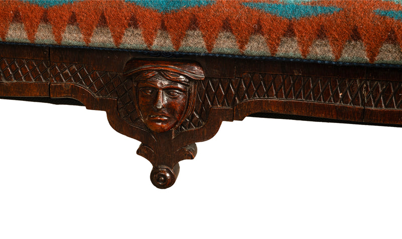 Antique American Renaissance Revival Window Music Bench Seat Pendleton Wool 1870