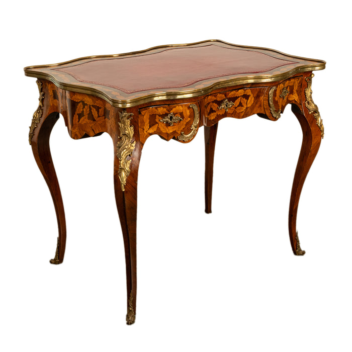 Antique French Louis XV Ormolu Rosewood Marquetry Partner's Writing Table Desk 1860
