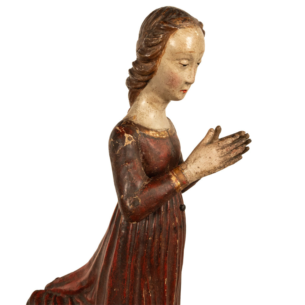 Antique Italian 15th Century Carved Wood Hand-Painted Madonna Statue Vecchietta 1460