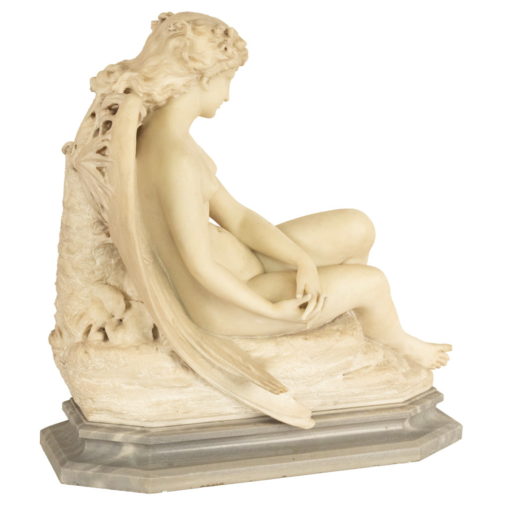 Antique Large Italian Grand Tour Carrara Marble Carved Statue Sculpture "Psyche" by Oreste Ferrari, 1880