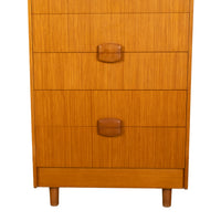 Mid Century Modern Danish Tall Boy Teak Chest of Drawers Six Drawer Dresser 1960