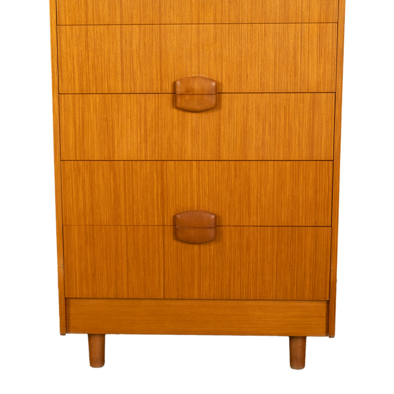 Mid Century Modern Danish Tall Boy Teak Chest of Drawers Six Drawer Dresser 1960