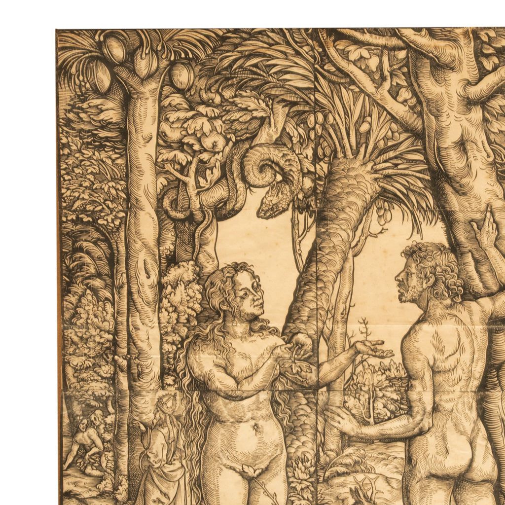 16thCentury German Northern Renaissance Woodcut Print Adam & Eve Baron Von Lanna by Hans Burgkmair the Elder, 1525