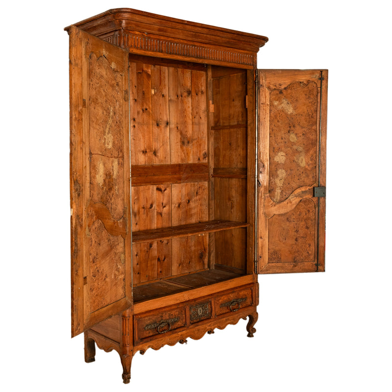 Antique 18th Century Louis XV French Provincial Burl Chestnut Walnut Armoire Circa 1790