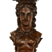 Antique 19thC Italian Carved Walnut Renaissance Revival Pair Caryatid Brackets, Circa 1850