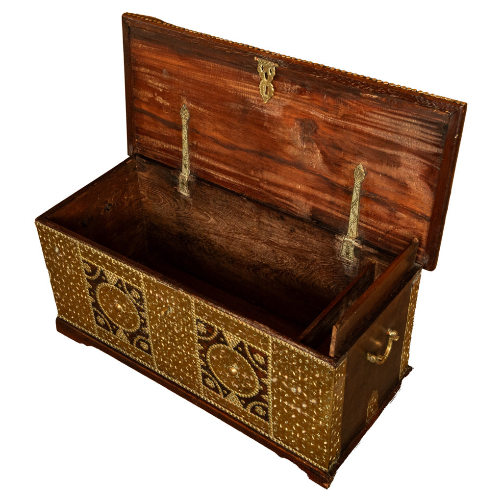 Antique 19thC Zanzibar Omani Teak & Brass Stud & Copper Clad Dowry Chest 1850