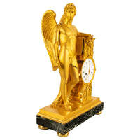 Antique French Gilt Bronze Empire Neoclassical Statue Clock by Rabiat Paris 1810