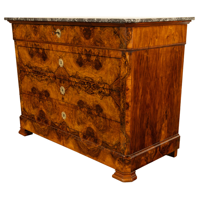 Antique French Walnut & Marble Louis-Philippe Walnut Commode Chest Drawers 1840