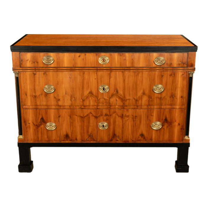 Antique Austrian Biedermeier Walnut Ebony Gilt Bronze Chest Drawers Commode 1820