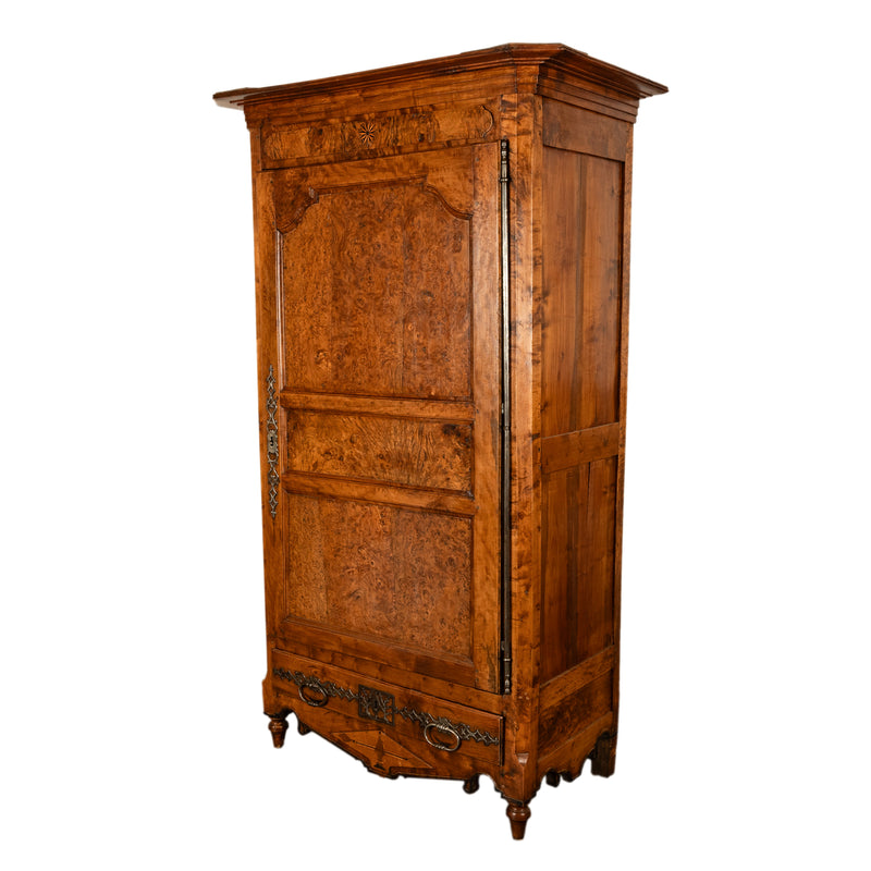 Antique French Provincial Inlaid Burl Chestnut Wardrobe Armoire Bonnetiere 1750