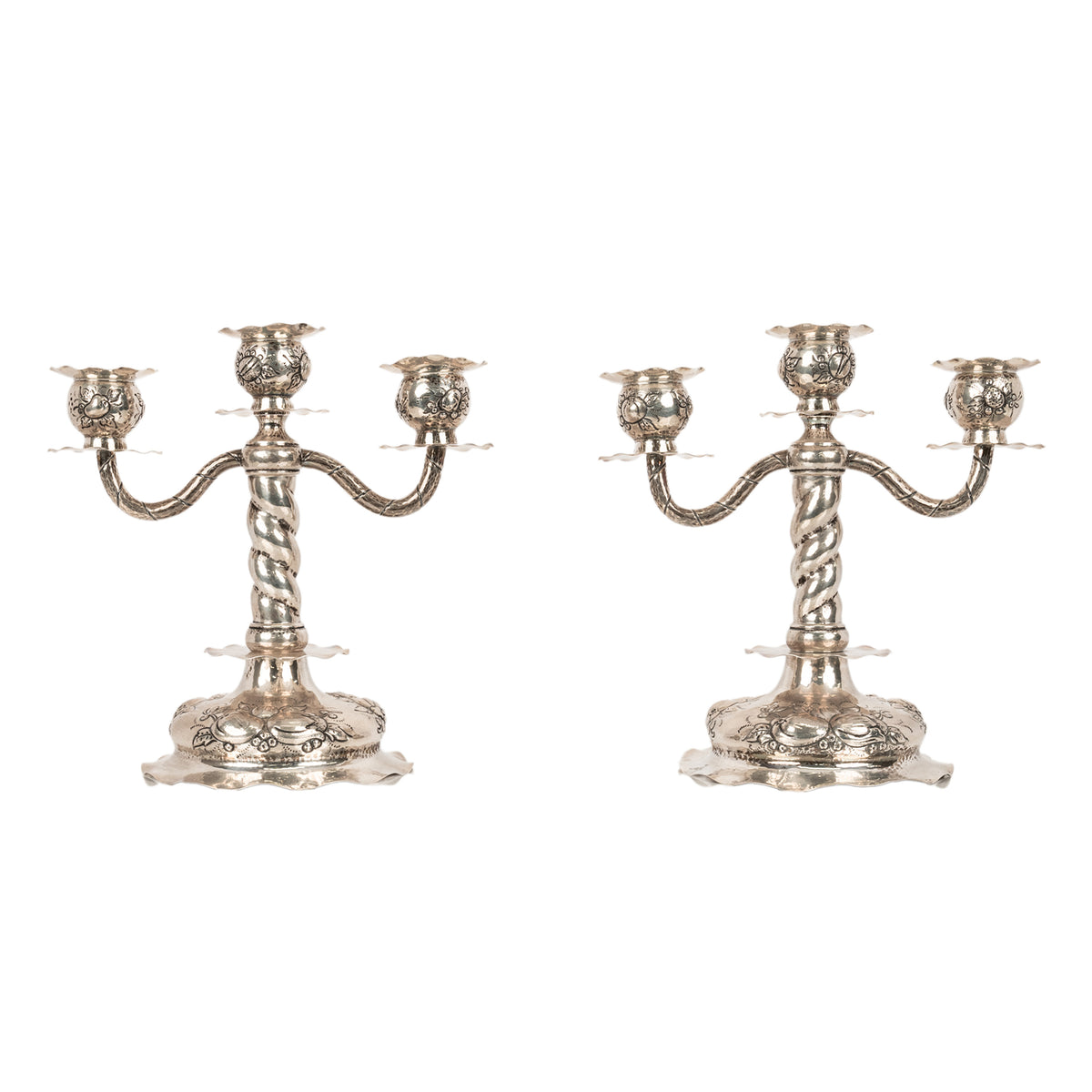 Pair Art Deco Swedish Silver 3 Branch Candelabras Candlesticks C.G.Hallberg 1927