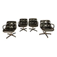Set of 4 Mid Century Modern Charles Pollock Knoll Black Leather Executive Chairs, 1963