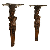 Antique 19thC Italian Carved Walnut Renaissance Revival Pair Caryatid Brackets, Circa 1850