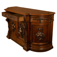 Antique 19thC French Black Forest Carved Oak Hunt Buffet Sideboard Bar 1870