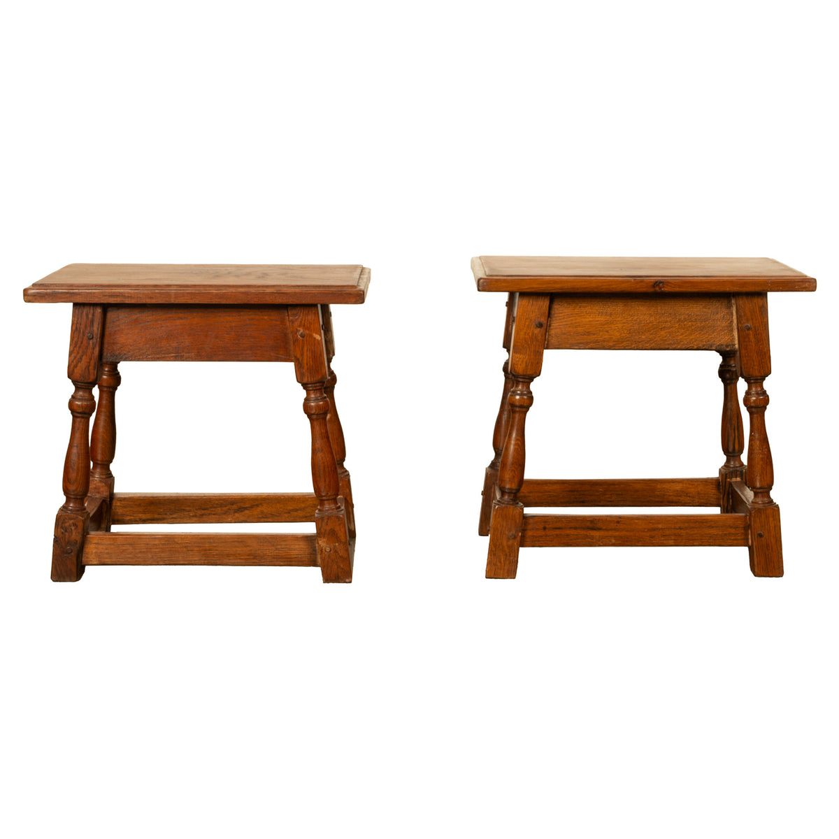 Pair Antique Jacobean style Joint Stools Oak from Thames Lock Bridge London 1850