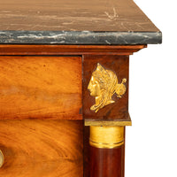 Antique French Empire Mahogany Marble Top Ormolu Commode Chest of Drawers 1810