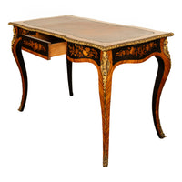 Antique French Louis XV Tulipwood Marquetry Ormolu Bureau Plat Writing Table Circa 1880