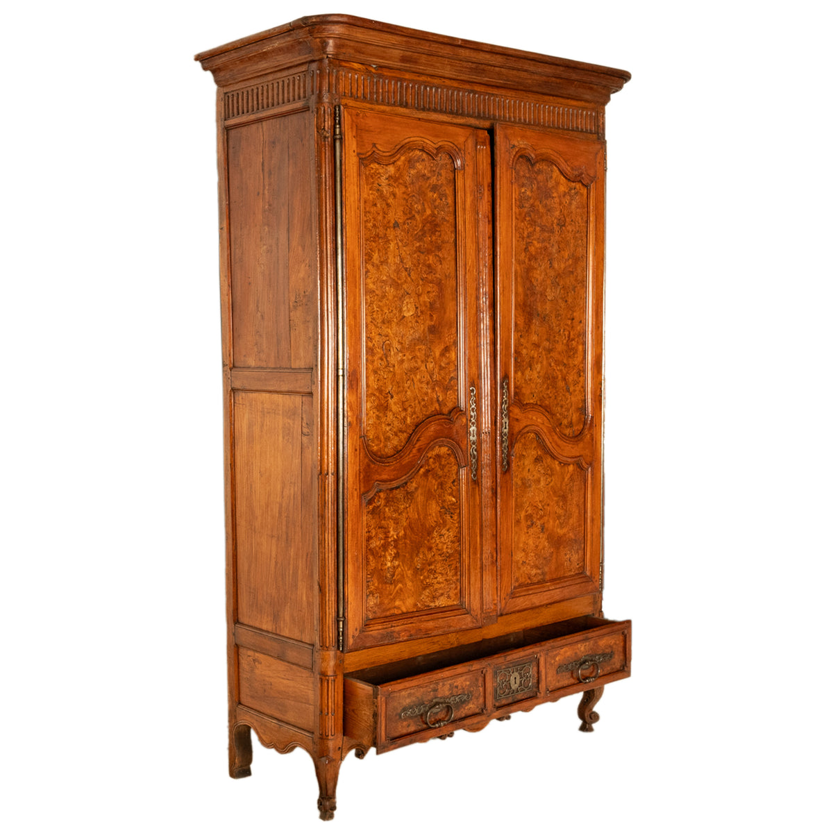 Antique 18th Century Louis XV French Provincial Burl Chestnut Walnut Armoire Circa 1790