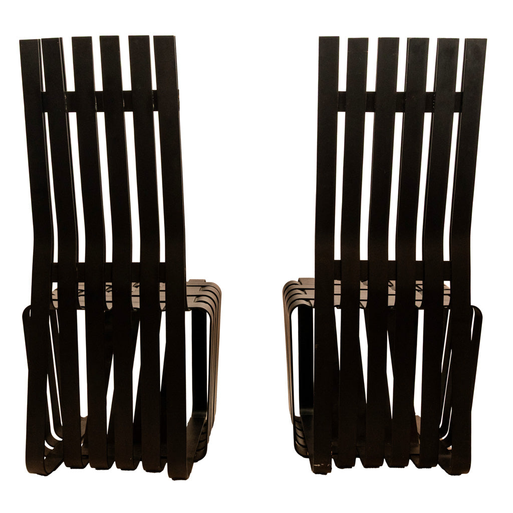 Pair American Modernist "High Sticking" Black Chairs Frank Gehry for Knoll 1992