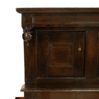 Antique Early 18th Century Welsh English Deuddarn Carved Oak Court Cupboard 1737