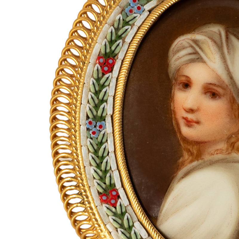 Antique Italian Micro Mosaic Miniature Portrait Painting Porcelain Guido Reni,1895
