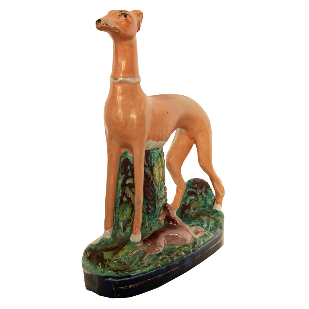 Antique 19thC Pair of Staffordshire Whippets Greyhounds Hunting Dog Figures 1860