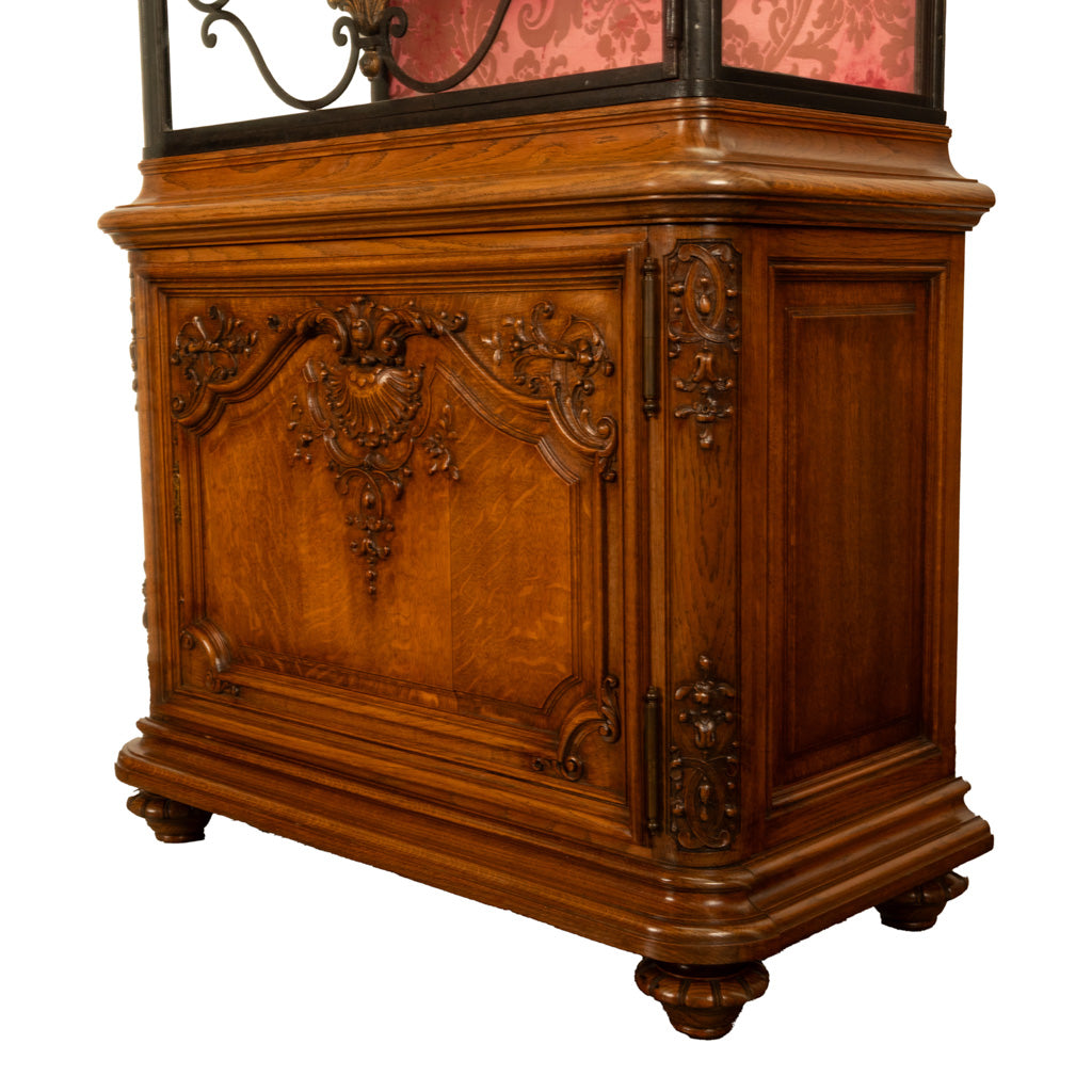 Antique French Louis VVI Carved Oak Iron & Glass Vitrine by Maison Soubrier 1900