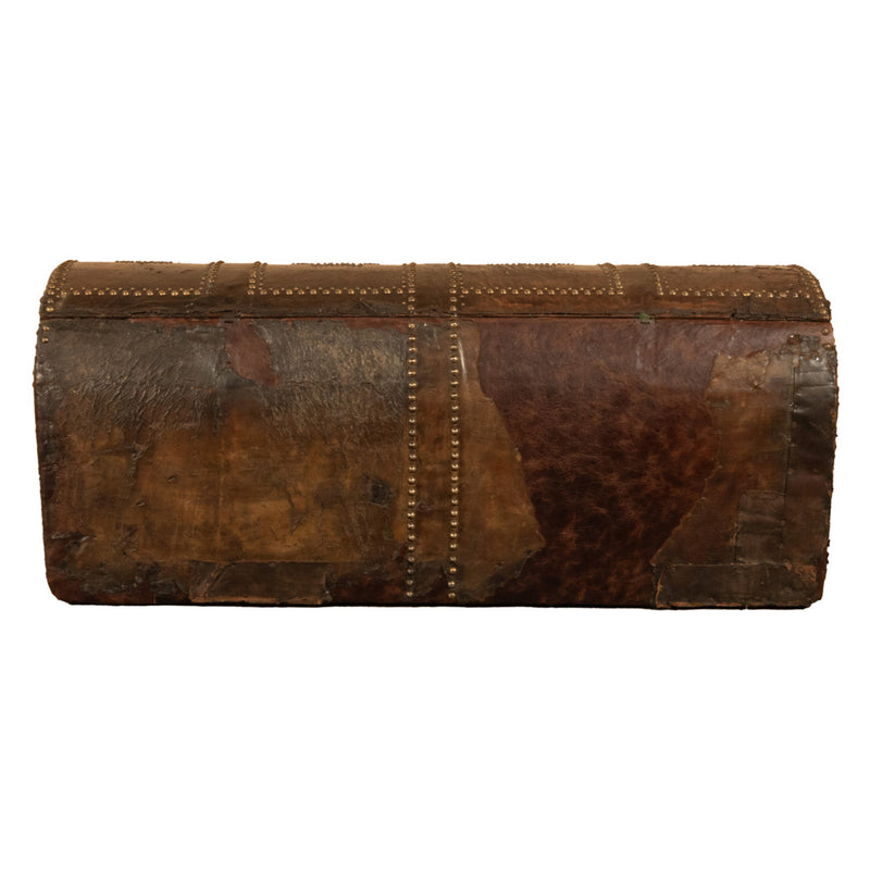 Antique 17th Century Italian Leather and Pine & Brass Stud Work Carriage Chest Trunk 1680