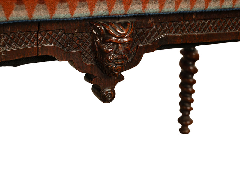 Antique American Renaissance Revival Window Music Bench Seat Pendleton Wool 1870
