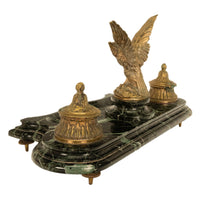 Antique 19thC French Empire Gilt Bronze Marble Eagle Desk Set Twin Inkwell 1880