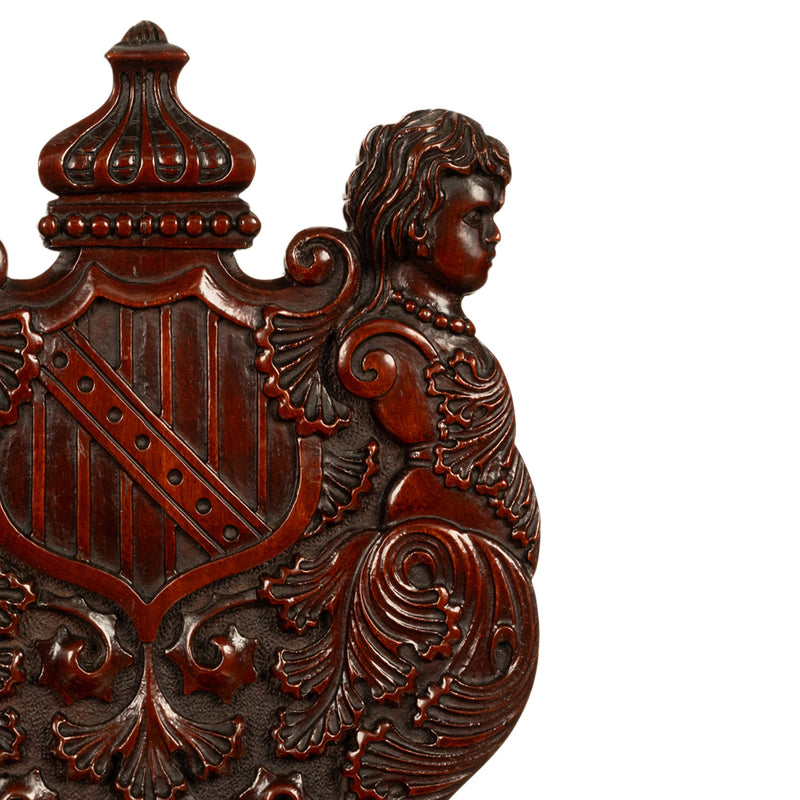 Antique Carved Italian Renaissance Revival Sgabello Chair Coat of Arms & Cherubs, 1870